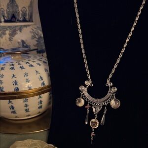 Elegant handmade, alpaca Silver with soft pink and white glass Pendant Necklace